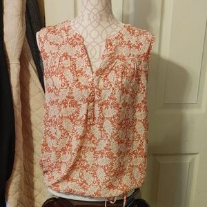 LOFT Pink Blouse Relaxed Tie Front Mandarin Collar